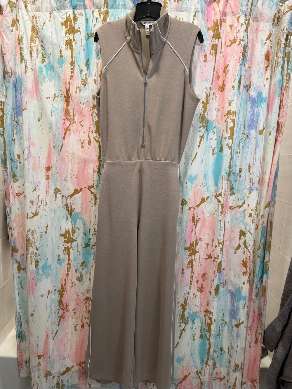 Spand Sleeveless Taupe Wide-Leg Jumpsuit with Zip Neck